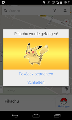 Pikachu wurde gefangen (Screenshot)